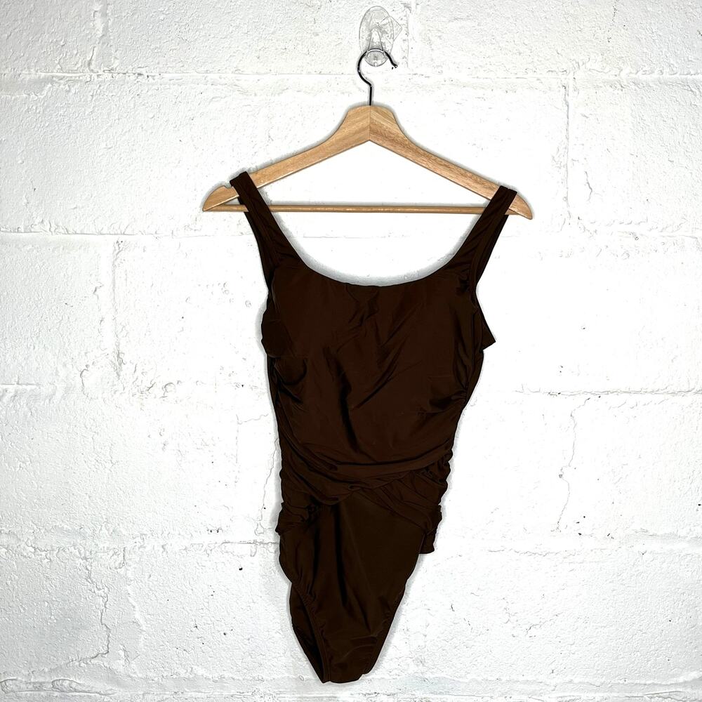 Lands'‎ End Women's Brown Slender Tummy Control Wrap One-Piece Swimsuit Size 10